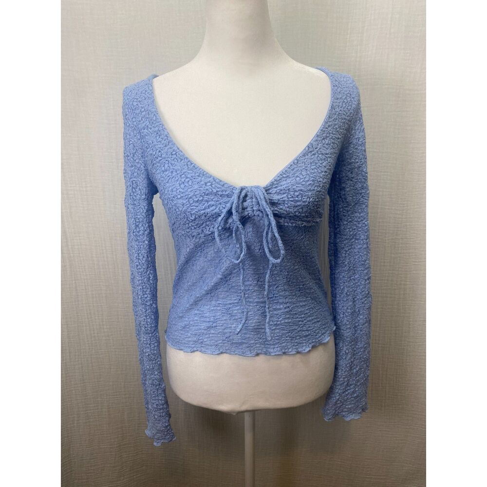 Kimchi Blue Long Sleeve Blouse Size SP Blue Sheer Sweetheart Neck Y2k